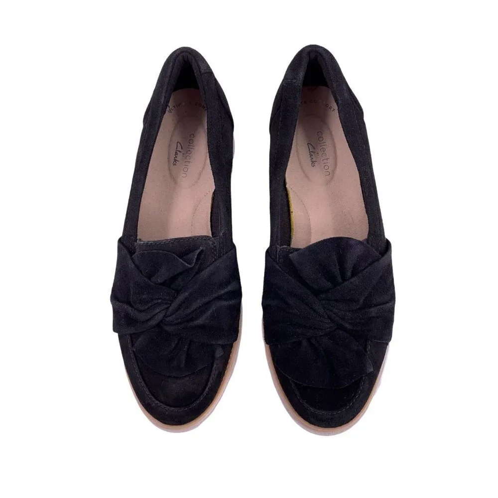 NEW Collection by CLARKS Sharon Dasher Black Suede Platform Loafers Size 6.5 M - Picture 3 of 8